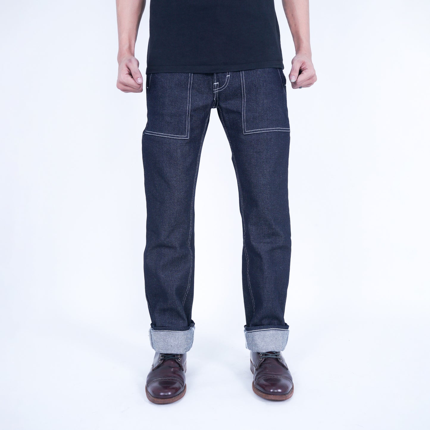 RODE FATIGUE DENIM 14oz RAW DENIM DEEP INDIGO COLOR SLIM STRAIGHT CUT