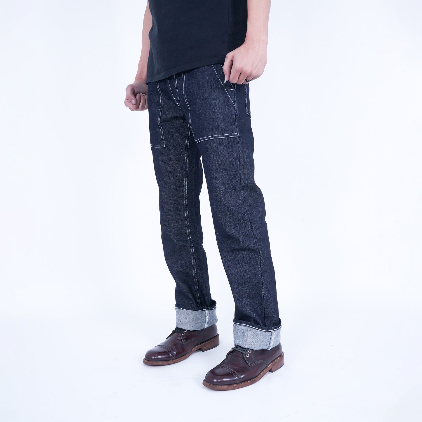 RODE FATIGUE DENIM 14oz RAW DENIM DEEP INDIGO COLOR SLIM STRAIGHT CUT