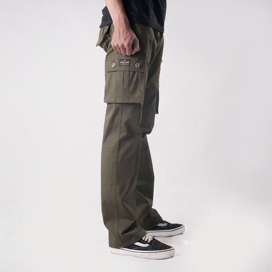 CARGO PANTS OLIVE SLIM STRAIGHT CUT