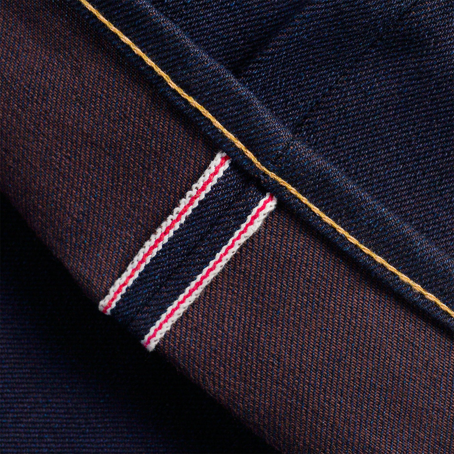 TIGERWOOD 17oz SANFORIZED INDIGO X BROWN BLUE LINE SELVEDGE SLIM STRAIGHT CUT